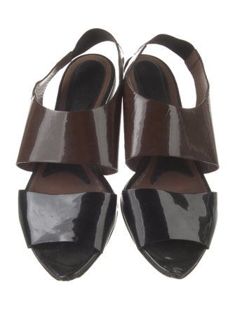 Marni Patent Leather Colorblock Pattern Slingback Sandals