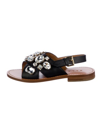 Marni Leather Crystal Embellishments Slingback Sandals