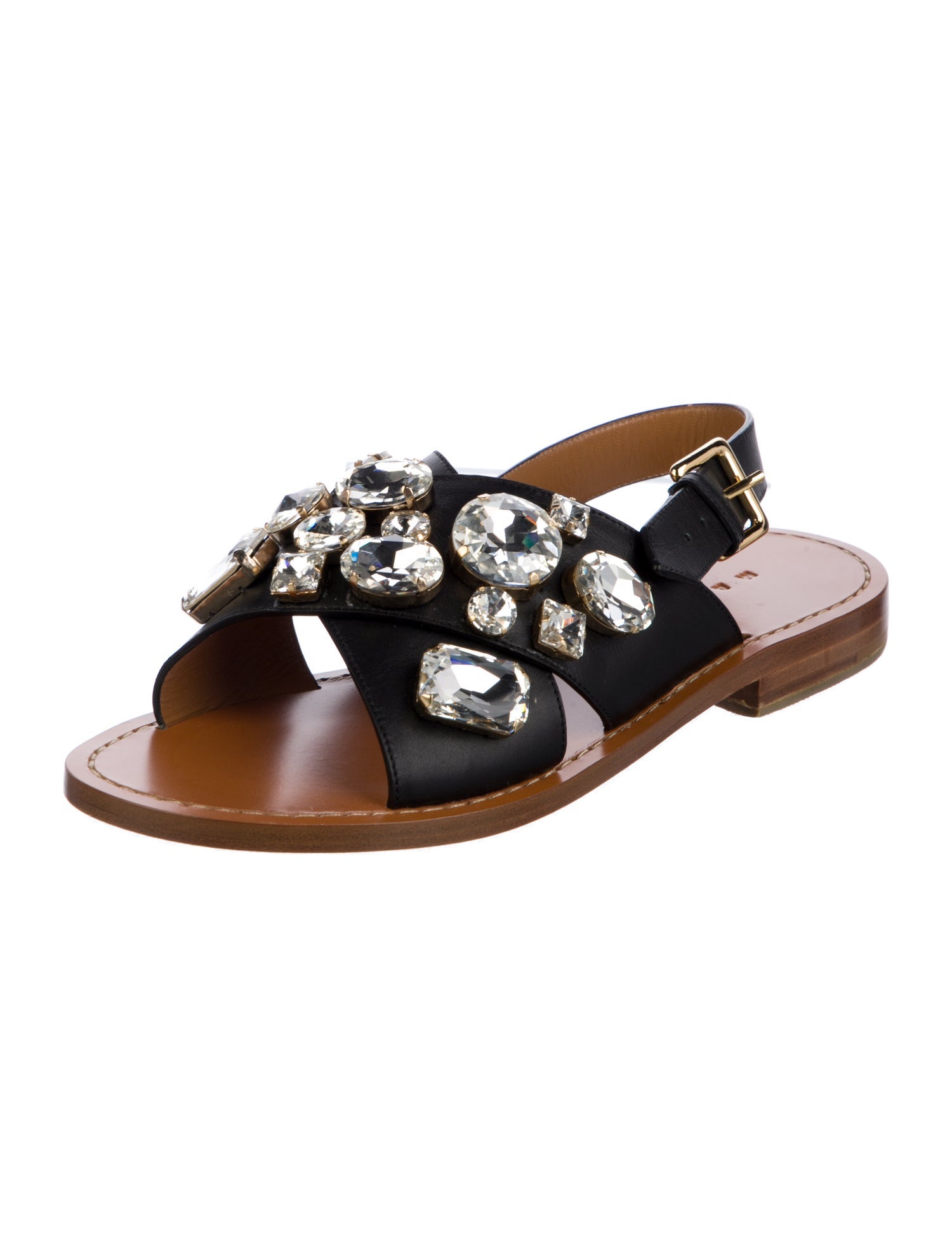 Marni Leather Crystal Embellishments Slingback Sandals