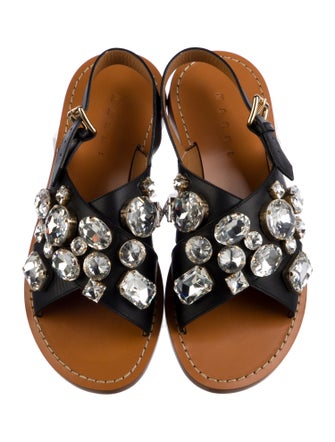 Marni Leather Crystal Embellishments Slingback Sandals