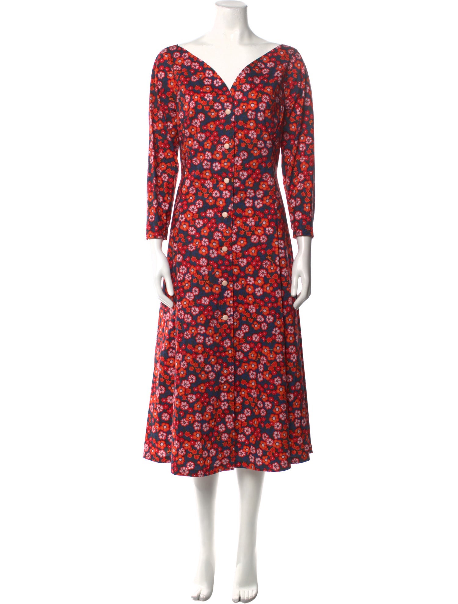 Marni Floral Print Midi Length Dress