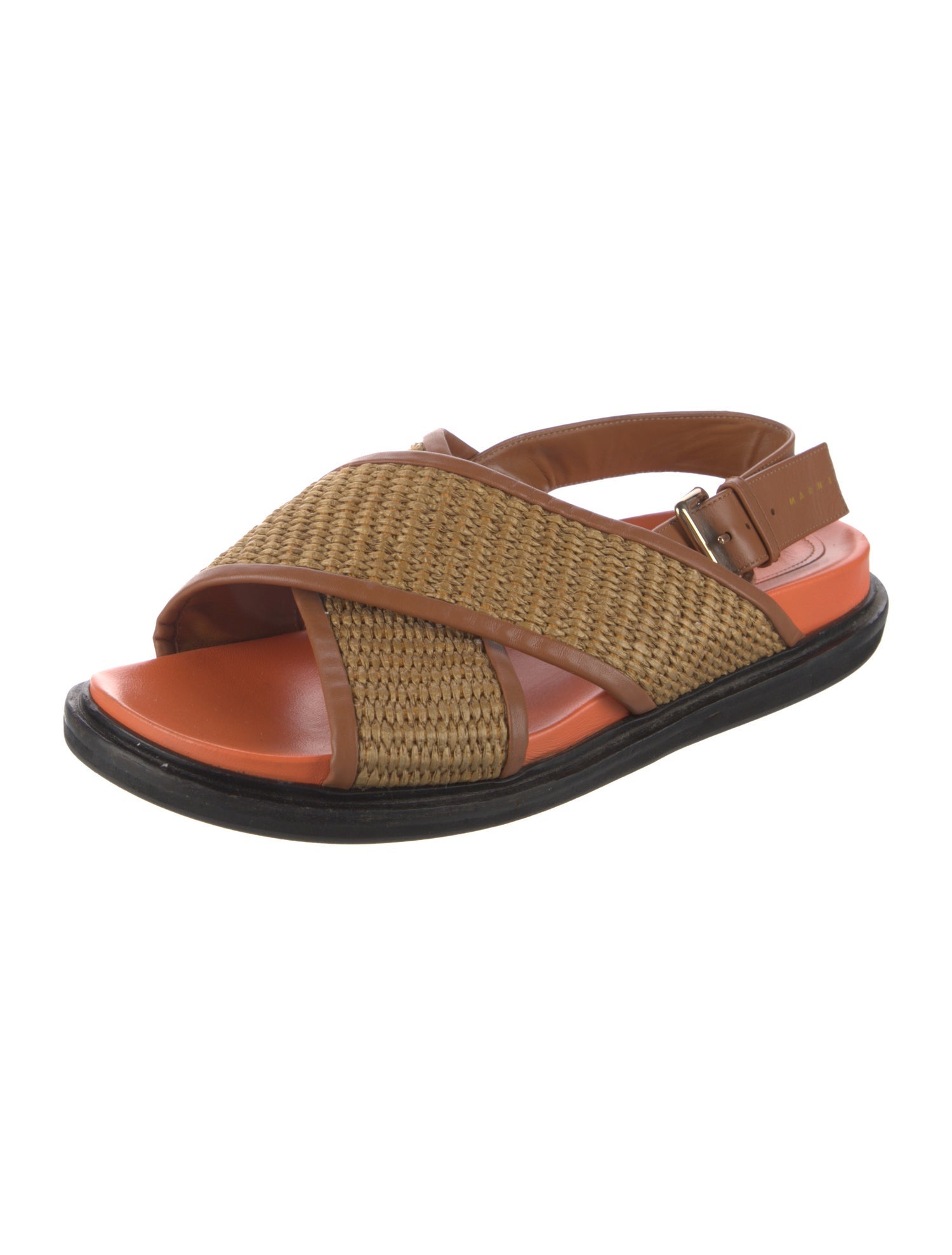 Marni Raffia Leather Trim Embellishment Slingback Sandals