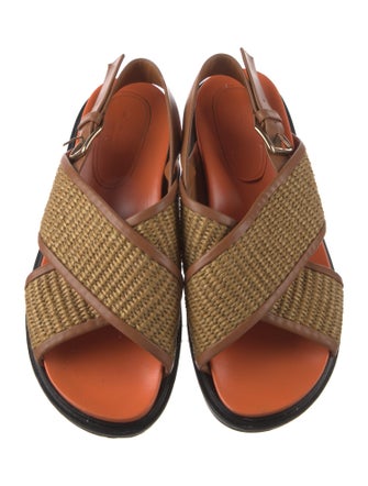 Marni Raffia Leather Trim Embellishment Slingback Sandals