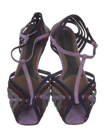 Marni Suede Lasercut Accents T-Strap Sandals