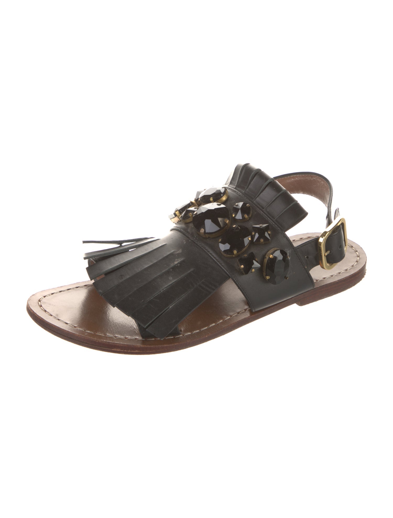 Marni Leather Crystal Embellishments Slingback Sandals