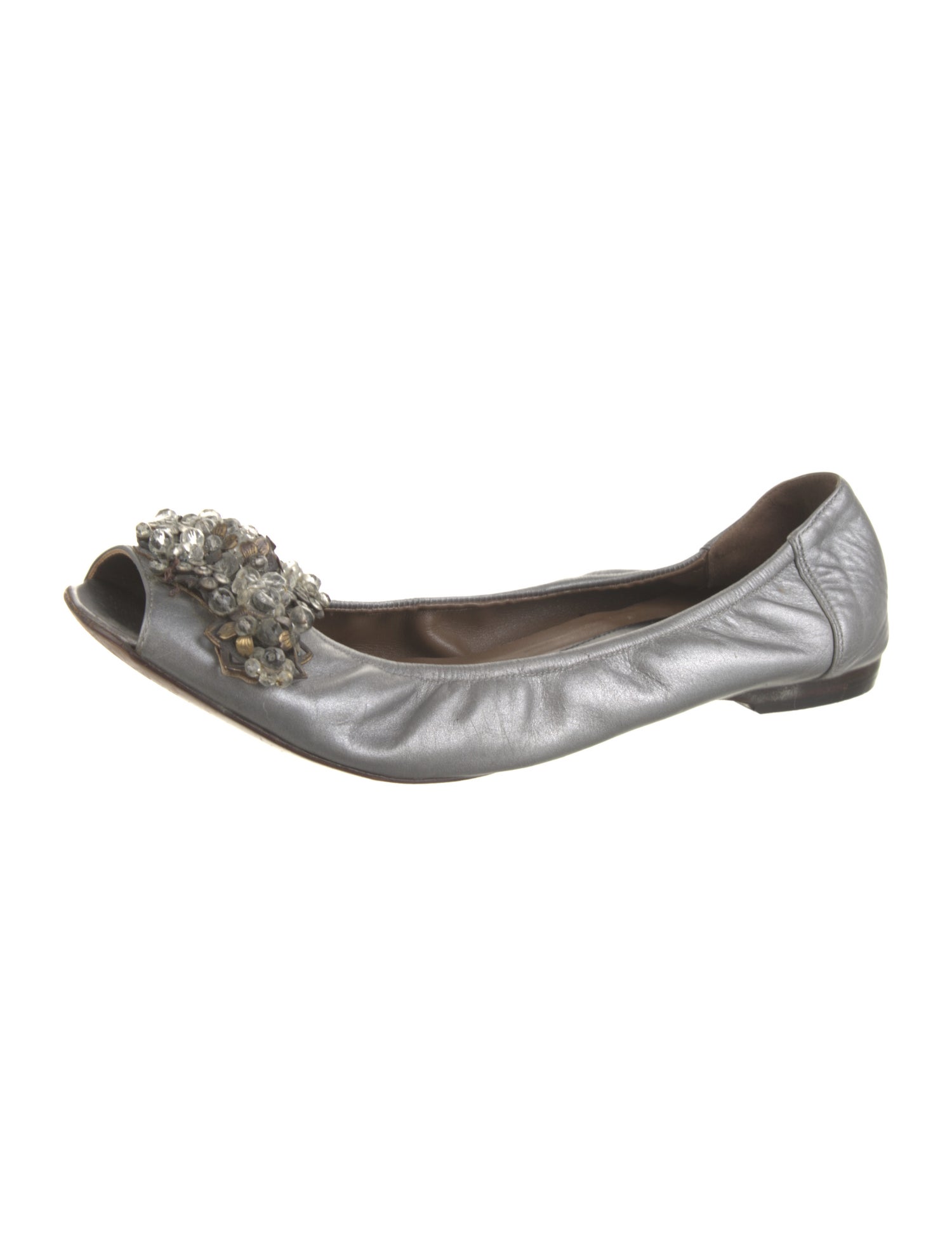 Marni Leather Crystal Embellishments Flats