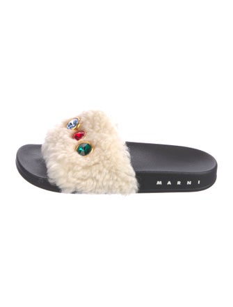 Marni Leather Crystal Embellishments Slides