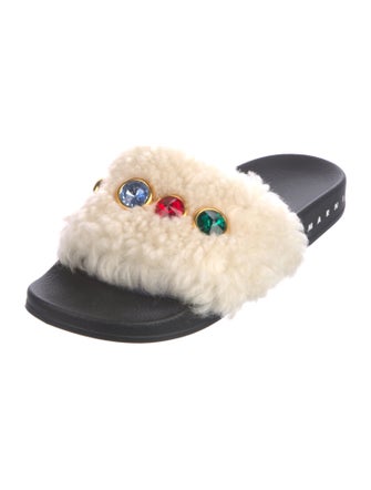 Marni Leather Crystal Embellishments Slides