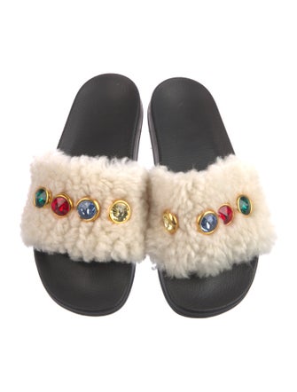 Marni Leather Crystal Embellishments Slides