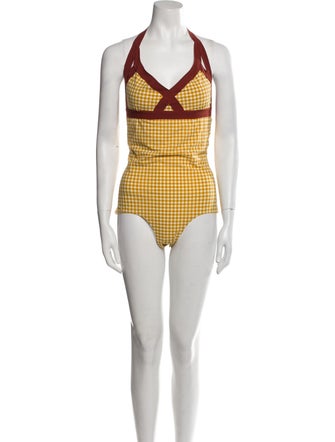 Marni Plaid Print Halterneck Bodysuit