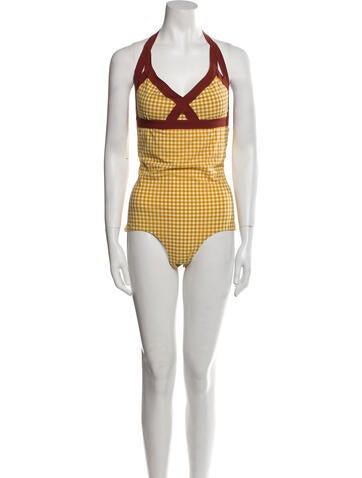 Marni Tops Plaid Print Halterneck Bodysuit M