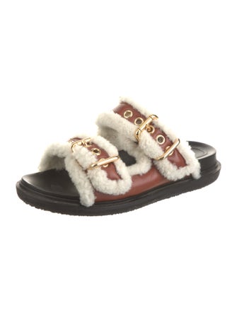 Marni Leather Fur Trim Slides