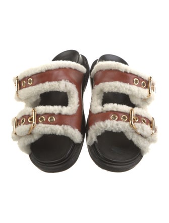 Marni Leather Fur Trim Slides