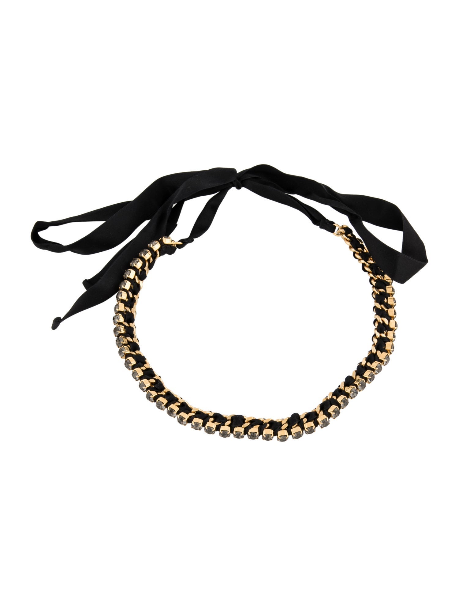 Marni Crystal & Ribbon Chain Collar Necklace
