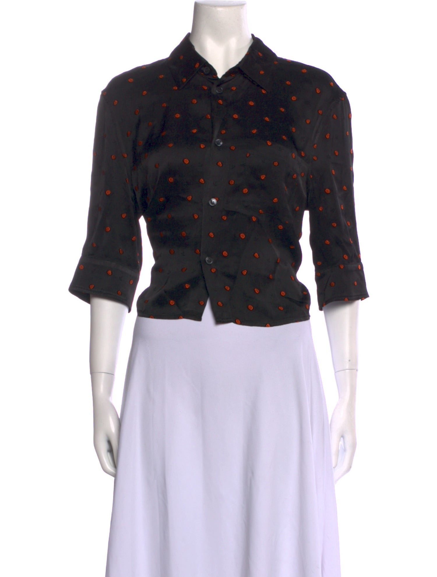 Marni Printed Three-Quarter Sleeve Button-Up Top