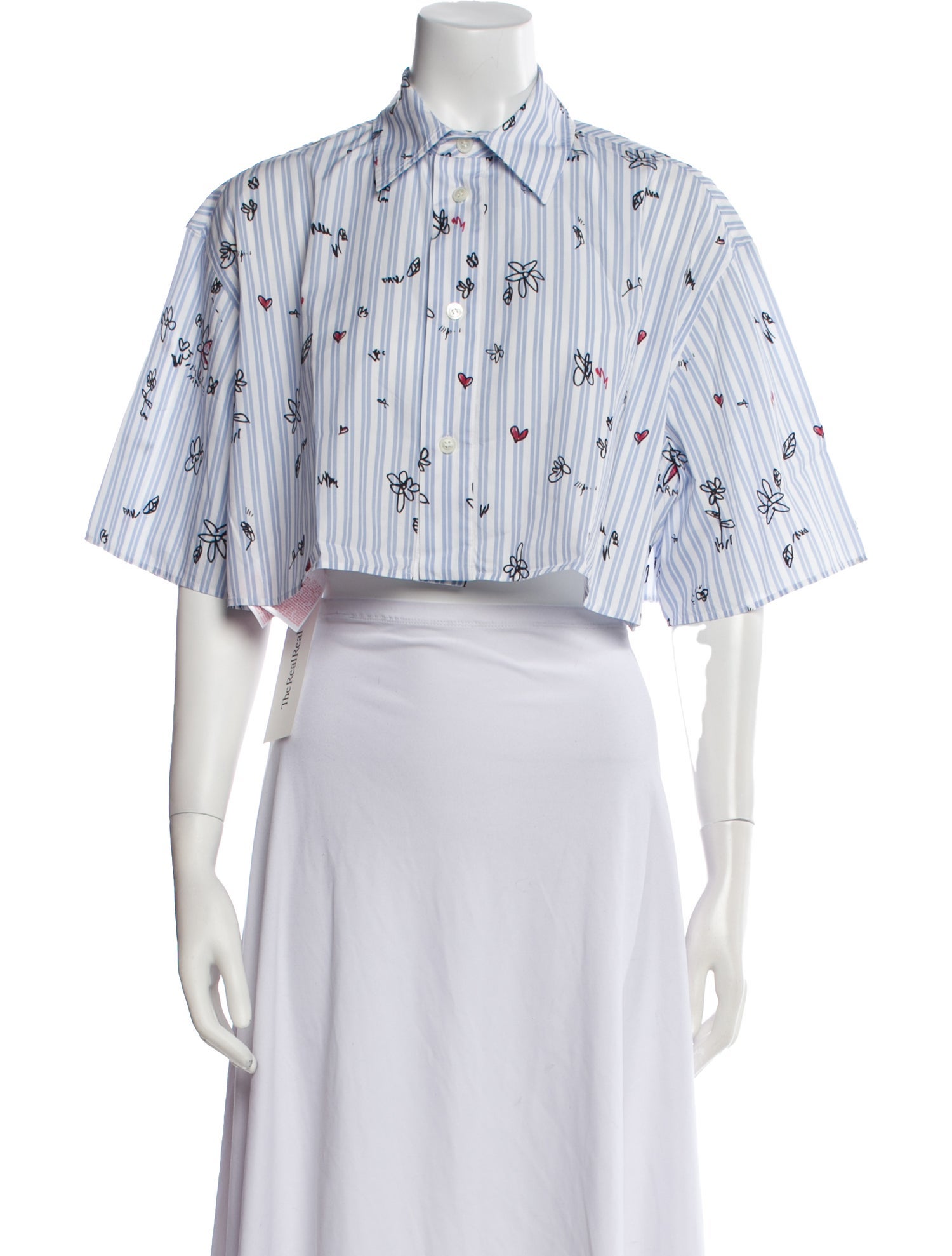 Marni Striped Three-Quarter Sleeve Crop Top
