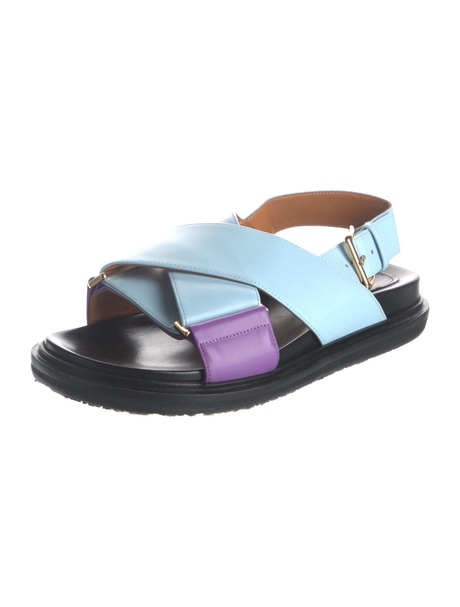 Marni Leather Colorblock Pattern Slingback Sandals