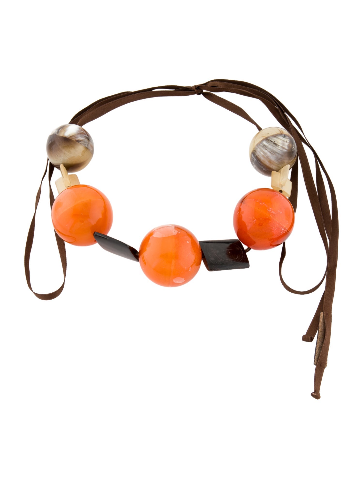 Marni Horn.Ribbon & Resin Ball Collar Necklace