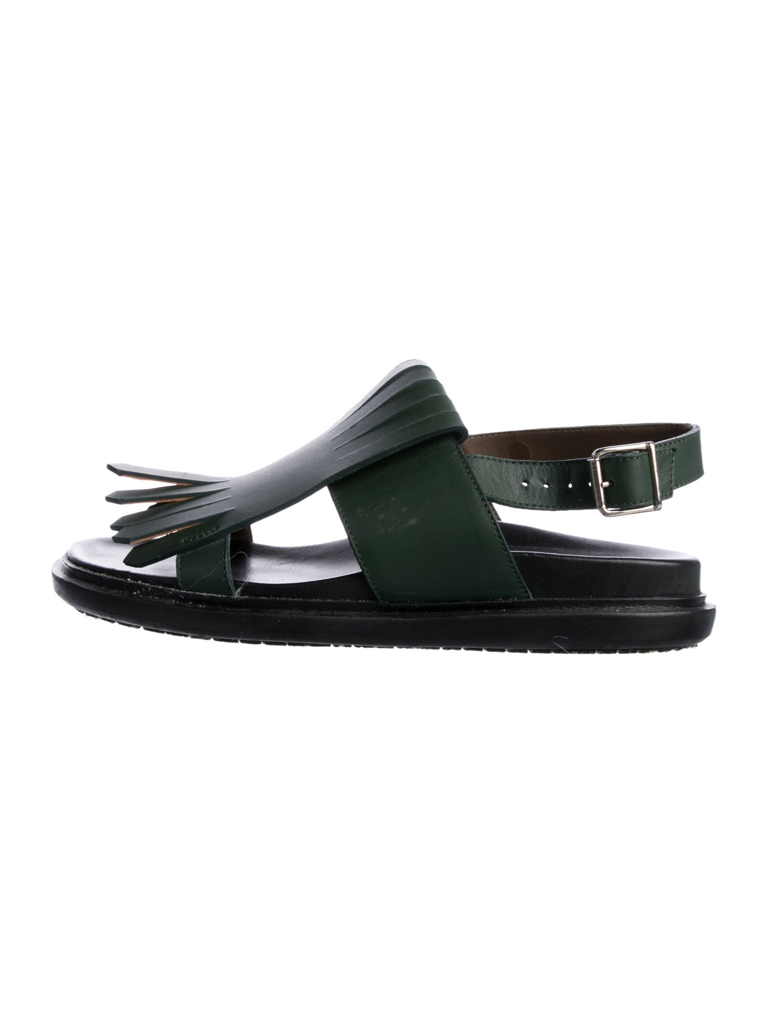 Marni Leather Fringe Trim Accent Slingback Sandals