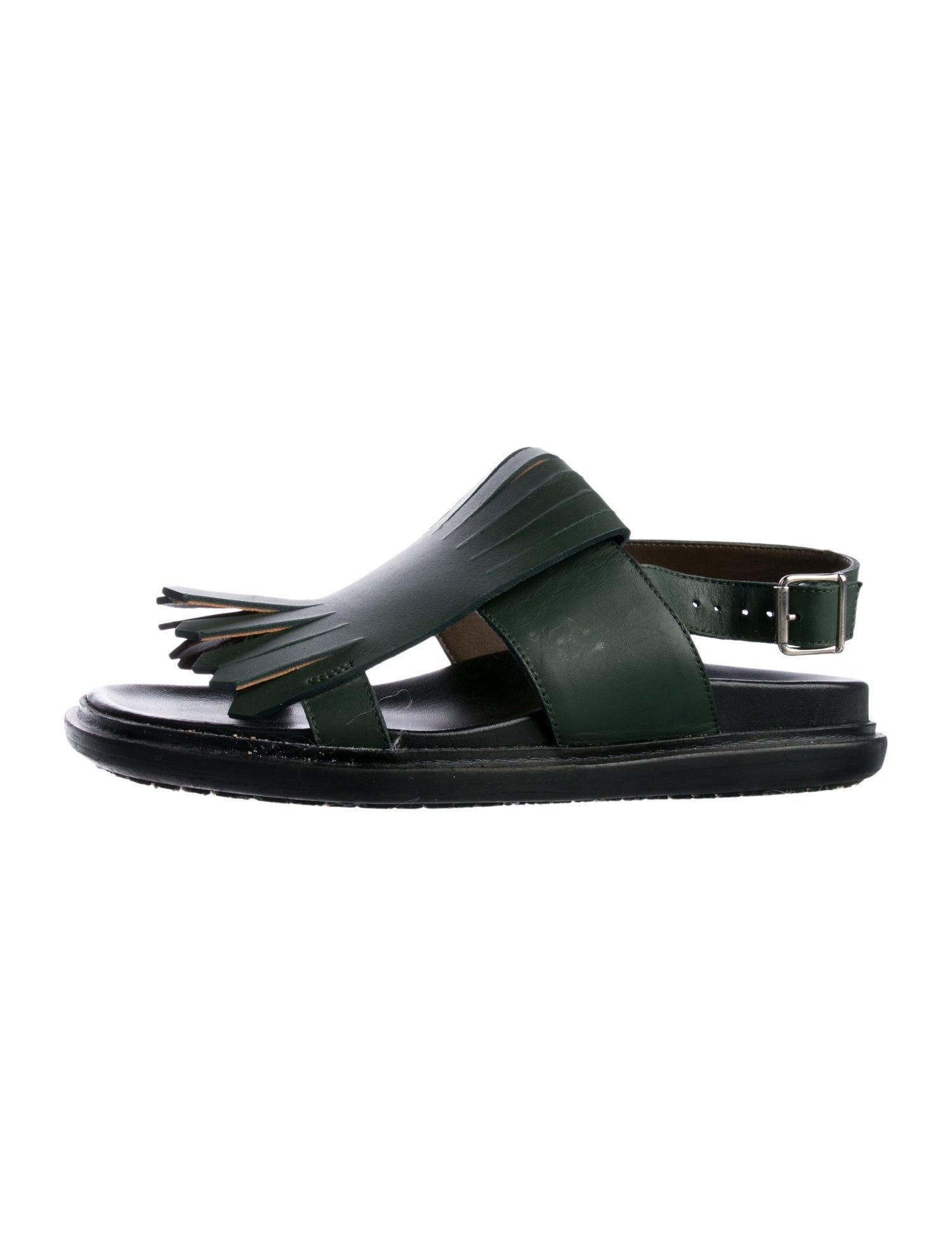 Marni Leather Fringe Trim Accent Slingback Sandals