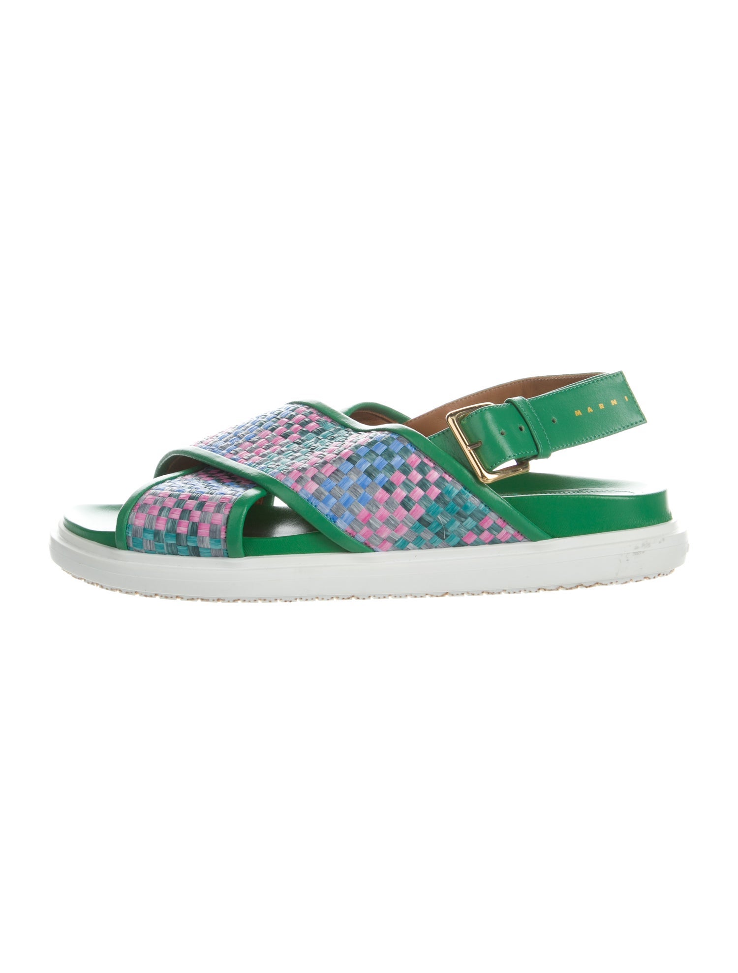 Marni Leather Plaid Print Slingback Sandals