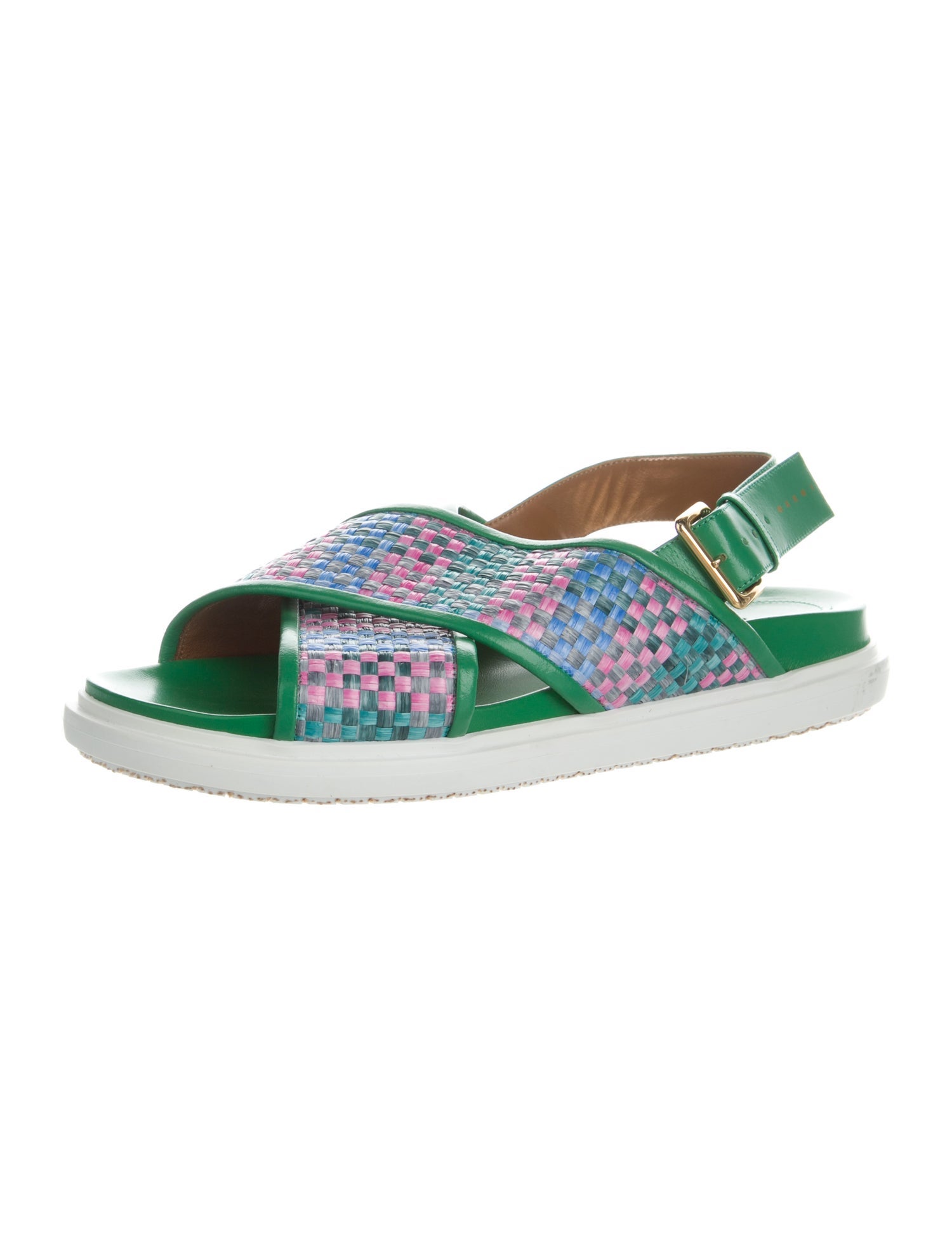 Marni Leather Plaid Print Slingback Sandals