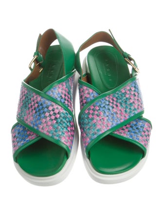 Marni Leather Plaid Print Slingback Sandals