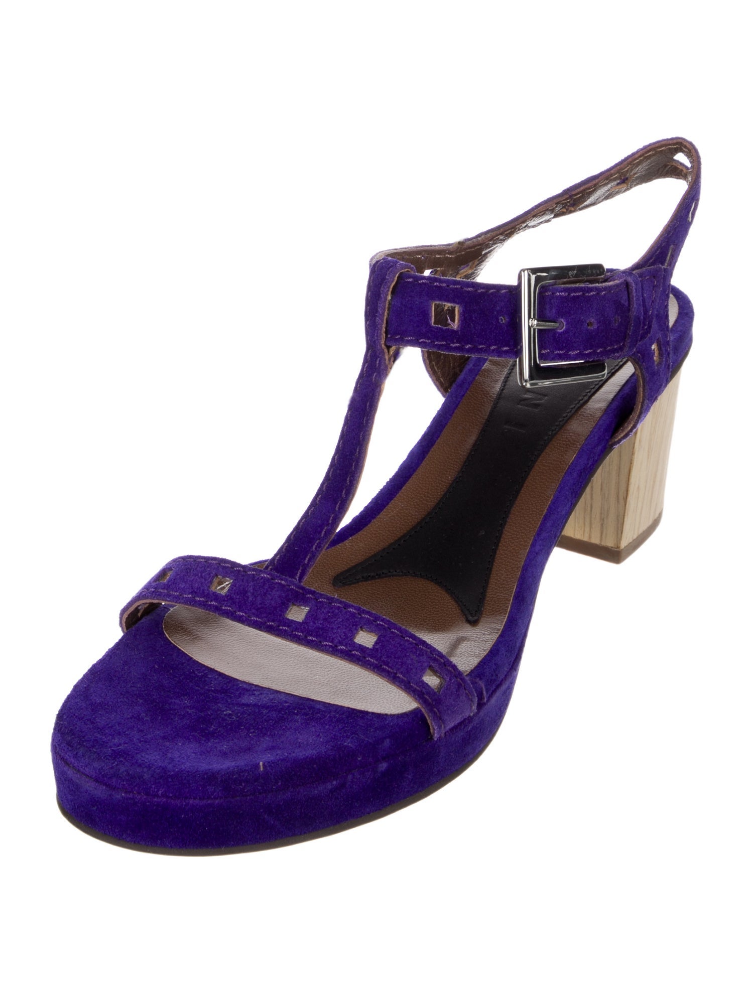 Marni Suede Cutout Accent T-Strap Sandals