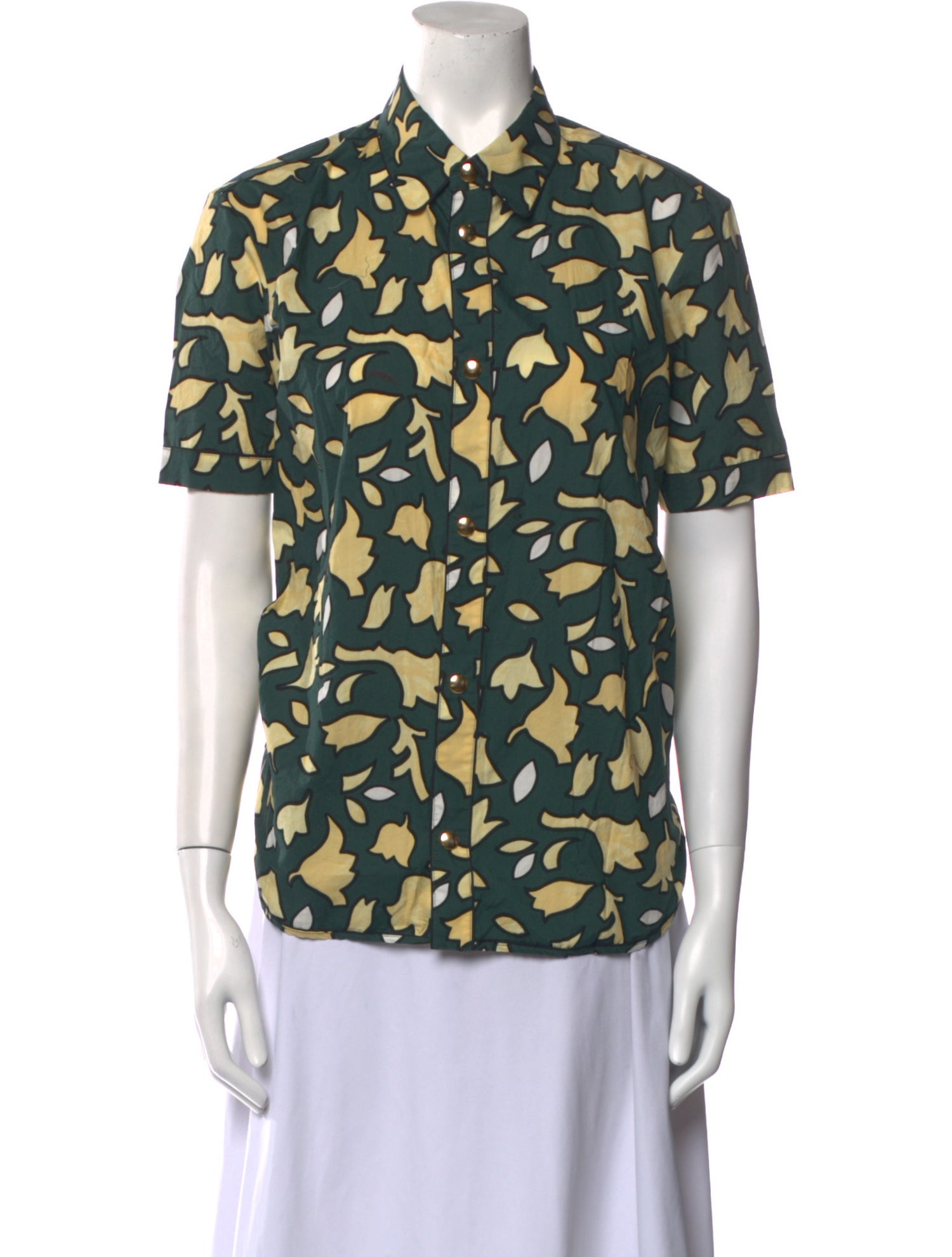 Marni Printed Short Sleeve Button-Up Top