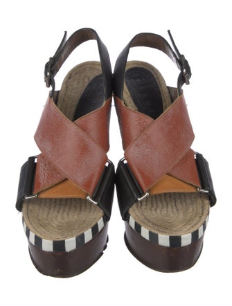 Marni Leather Colorblock Pattern Slingback Sandals