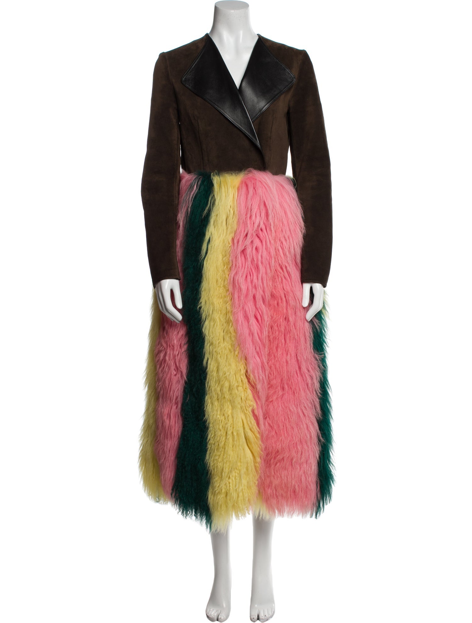 Marni Fur Colorblock Pattern Coat