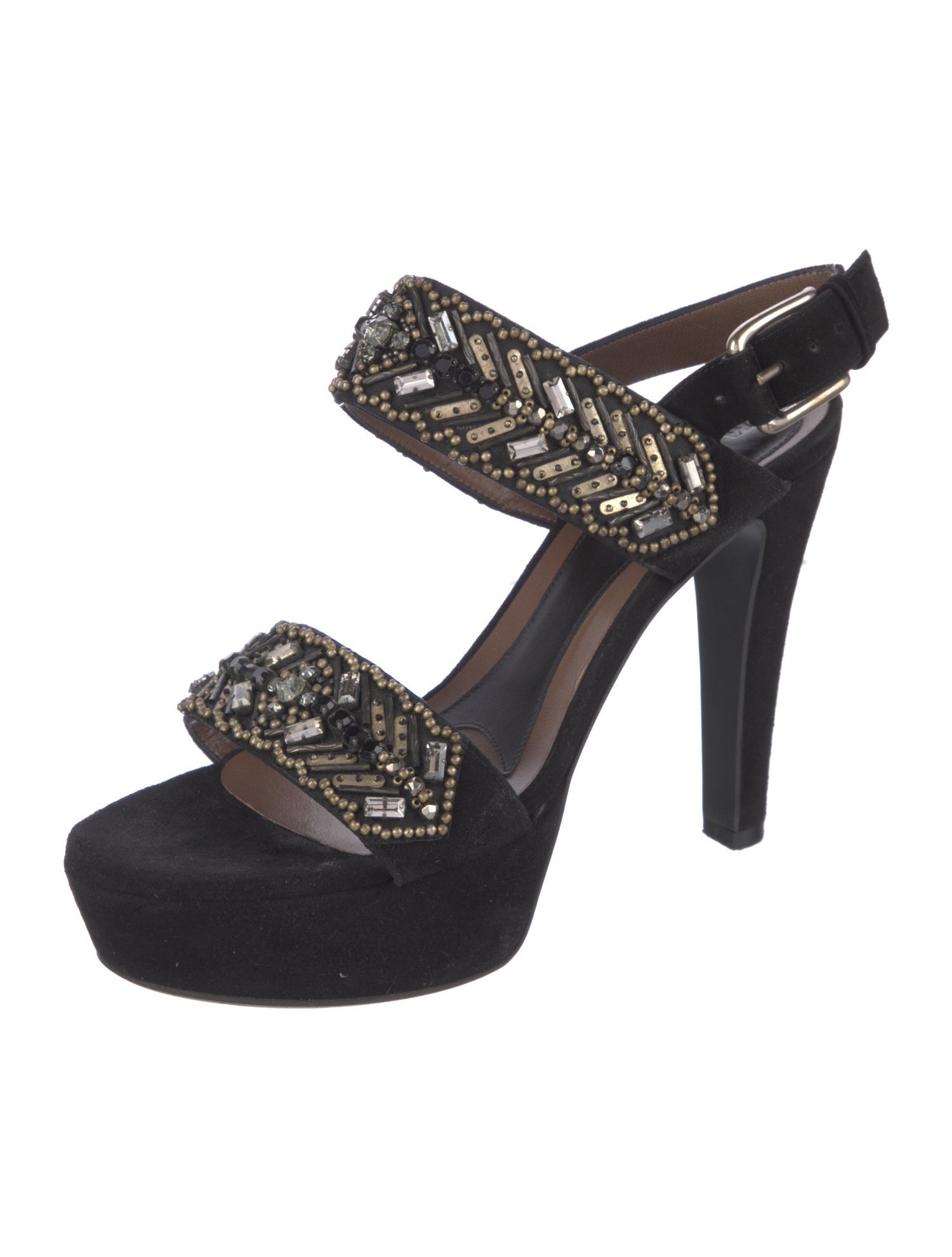 Marni Suede Crystal Embellishments Slingback Sandals