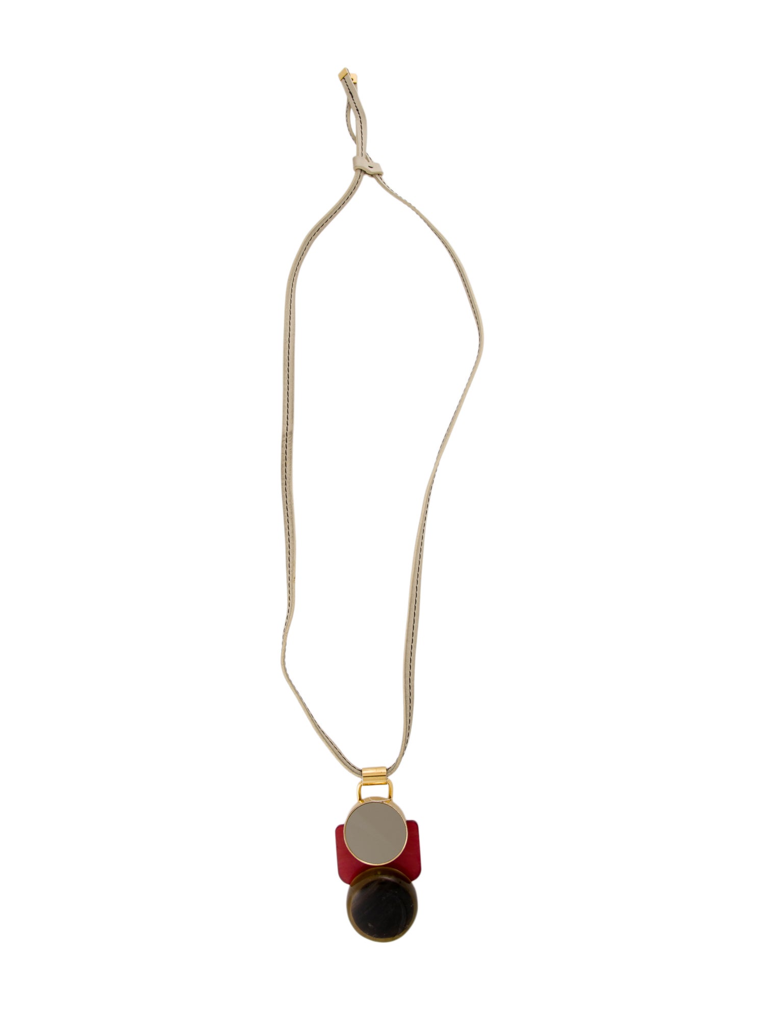 Marni Resin, Horn, Leather & Enamel Pendant Necklace