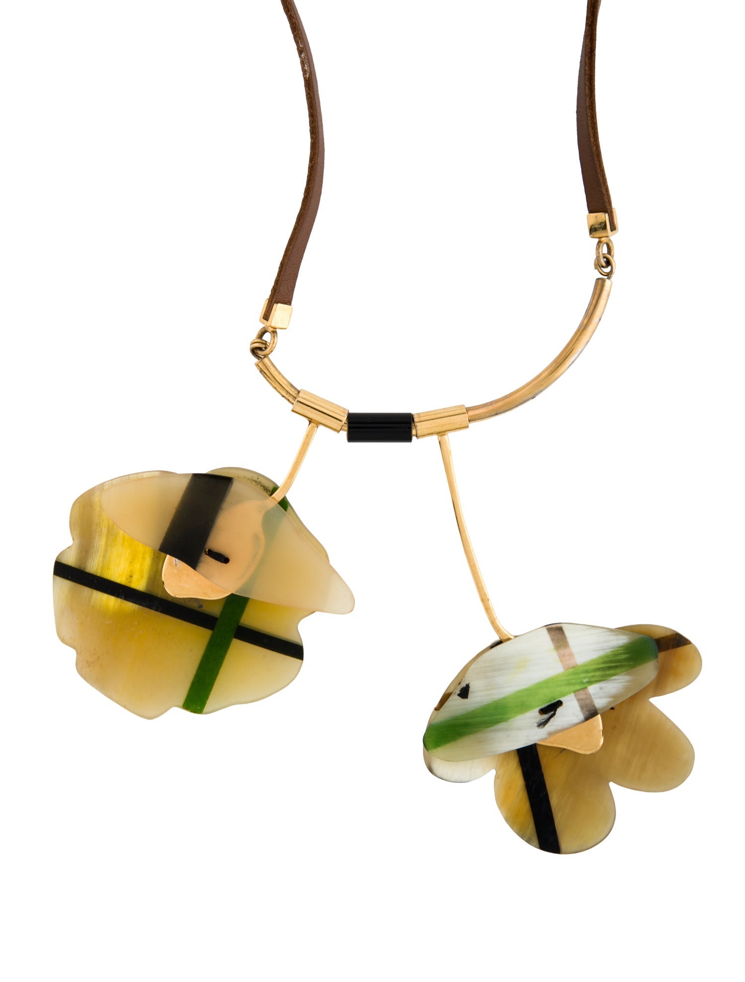 Marni Horn, Leather & Resin Abstract Pendant Necklace