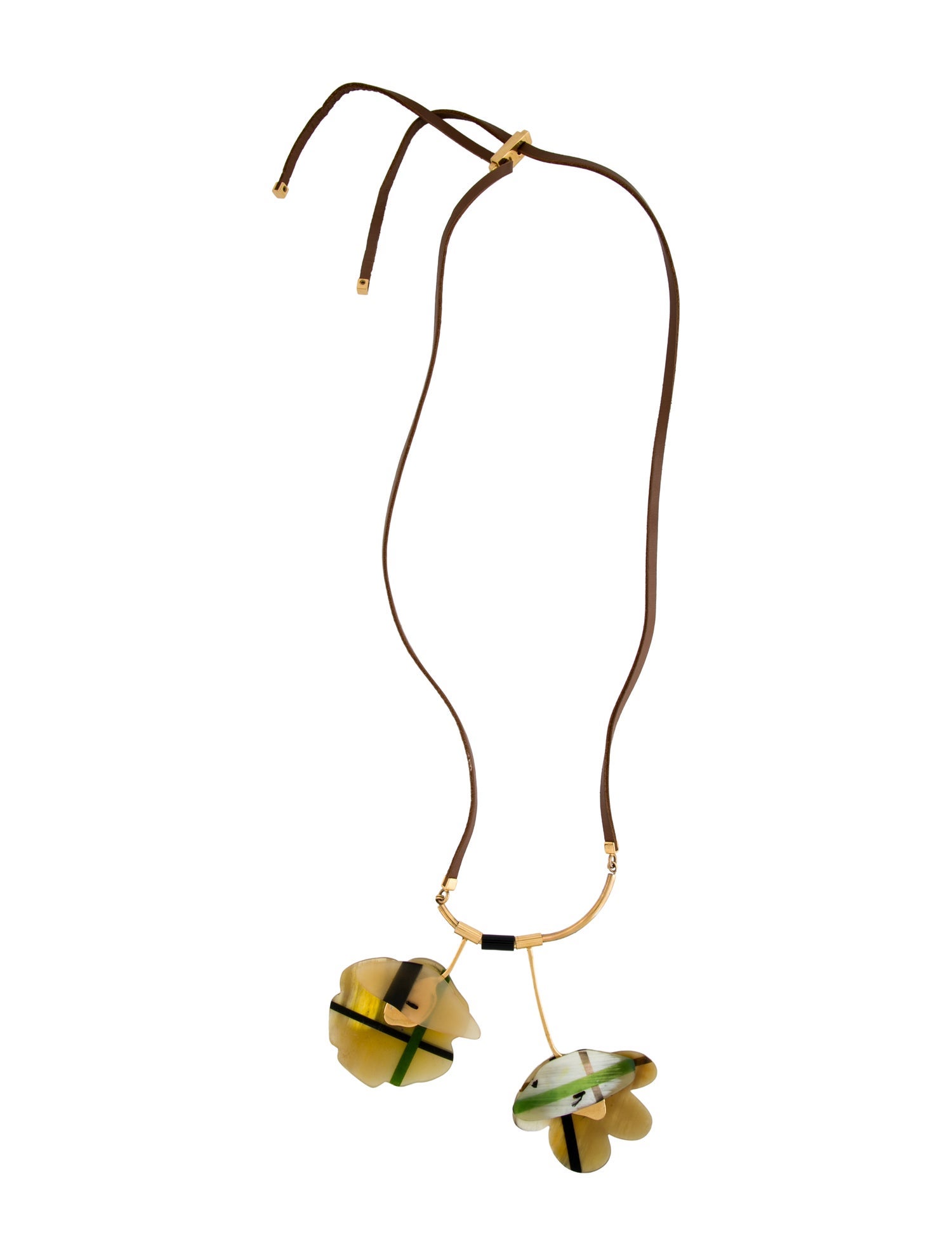 Marni Horn, Leather & Resin Abstract Pendant Necklace