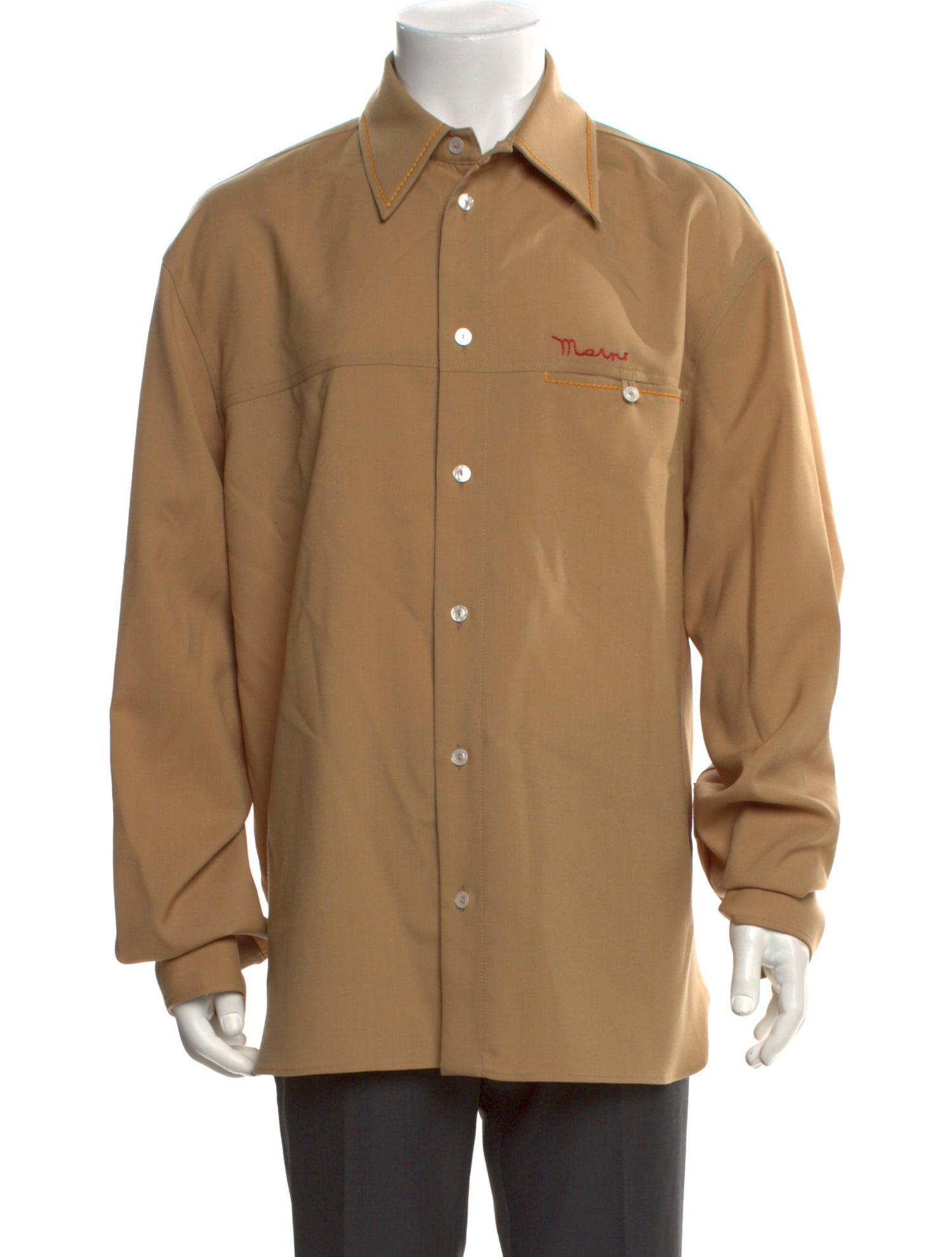 Marni Logo Chest Pocket Long Sleeve Virgin Wool Shirt