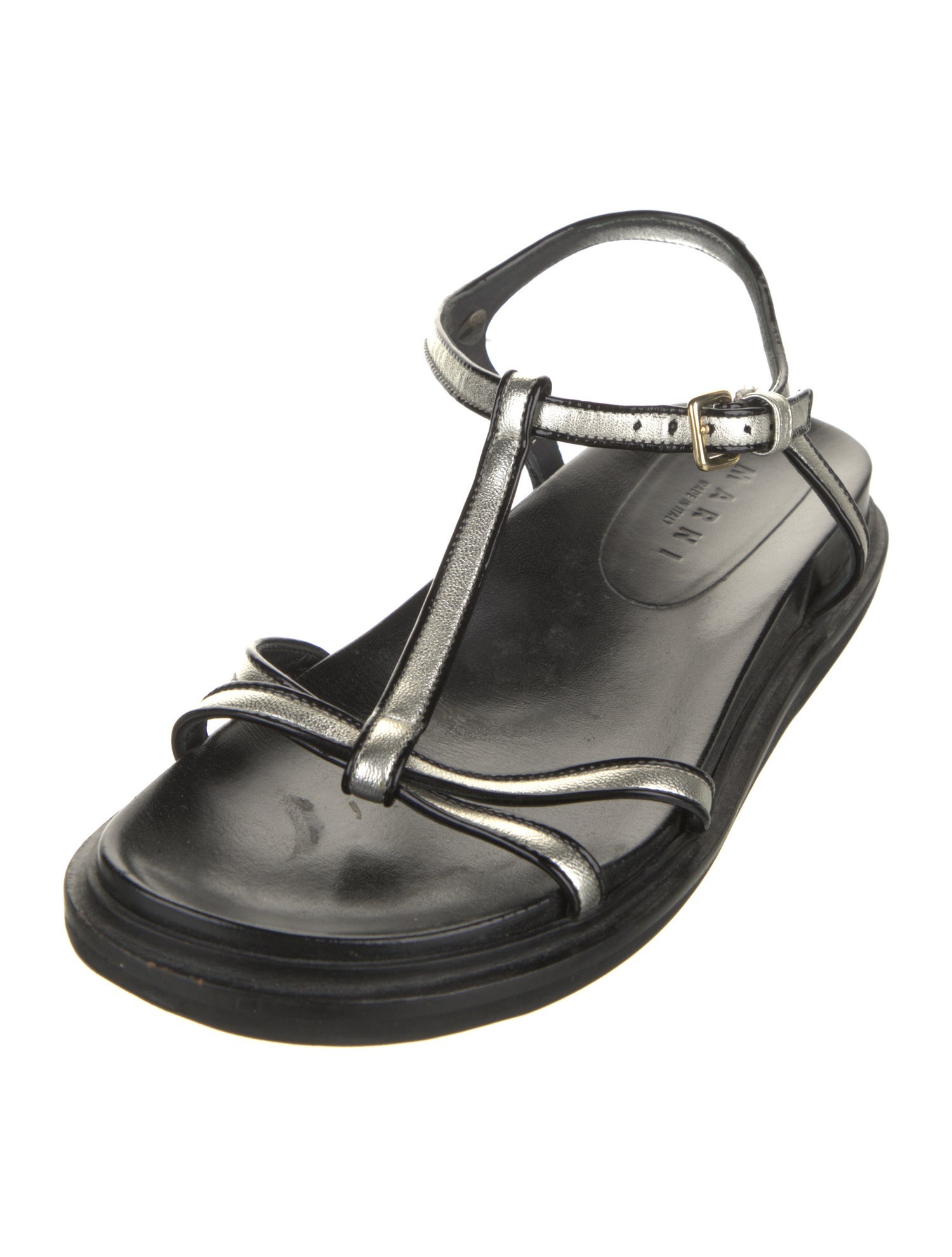 Marni Leather Colorblock Pattern T-Strap Sandals