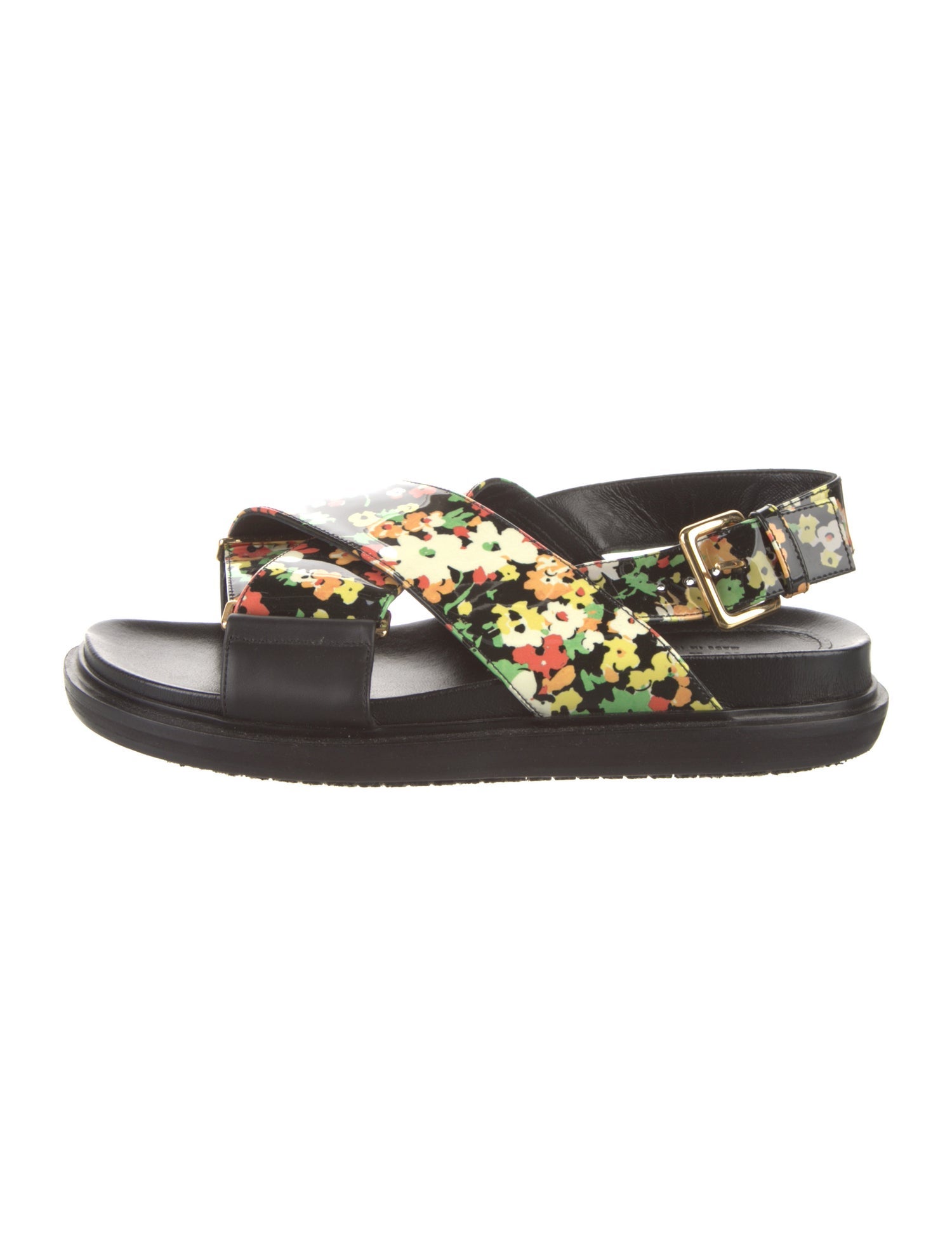 Marni Patent Leather Floral Print Slingback Sandals