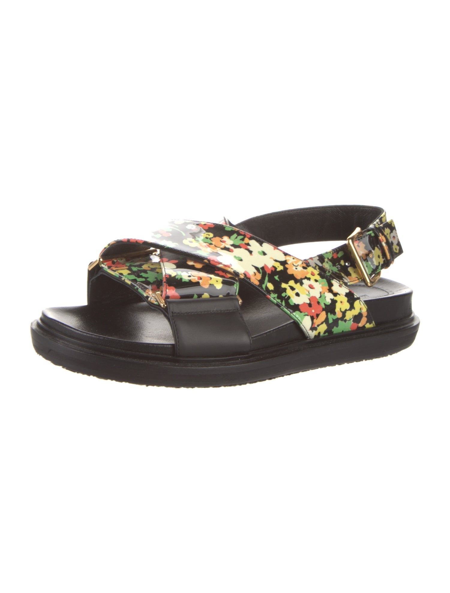 Marni Patent Leather Floral Print Slingback Sandals