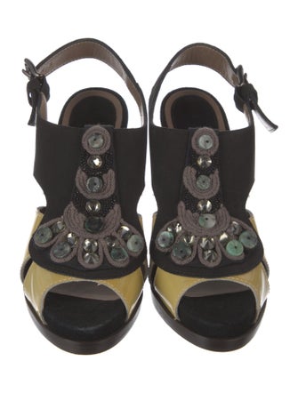 Marni Suede Colorblock Pattern Slingback Pumps