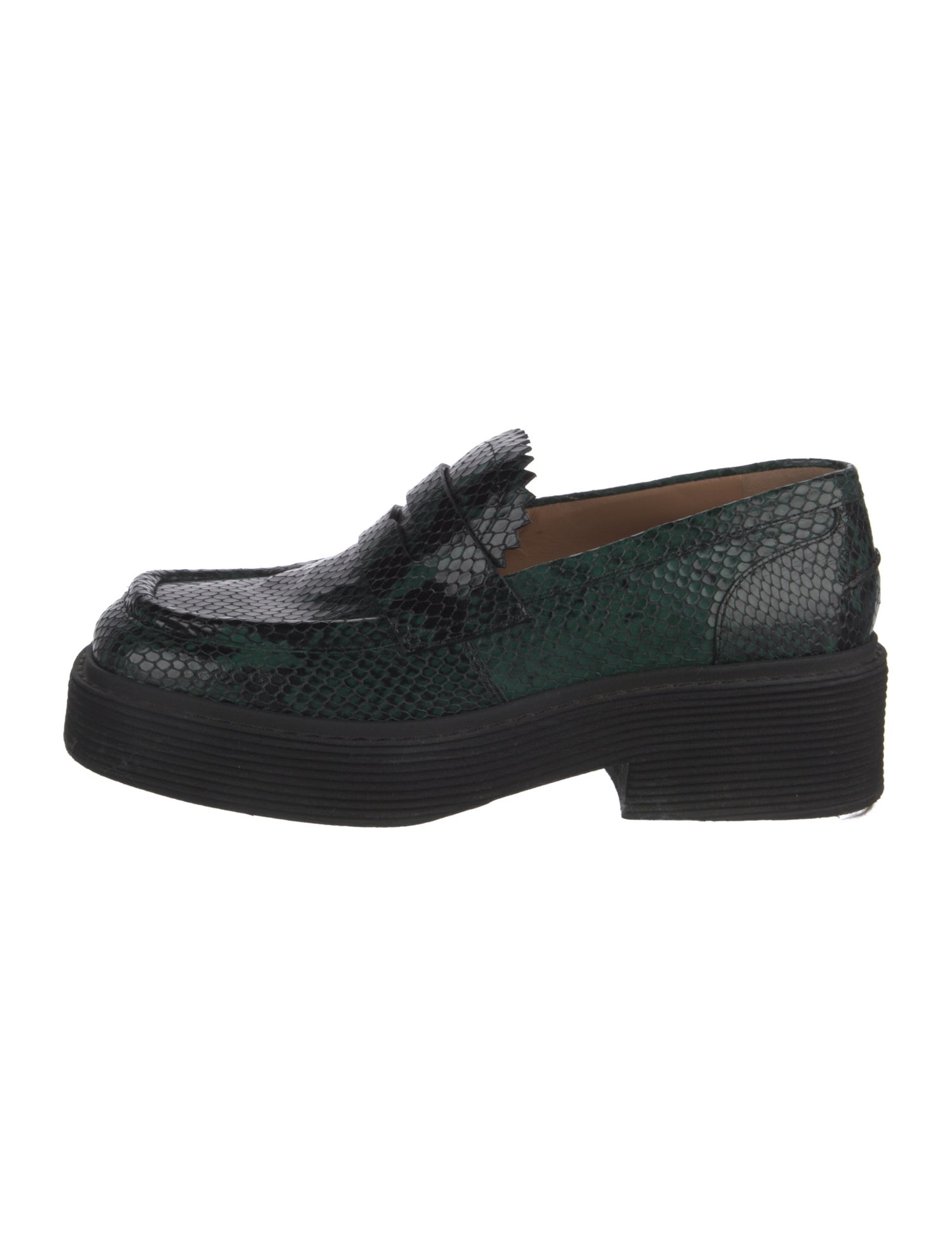 Marni Snakeskin Scalloped Accent Loafers