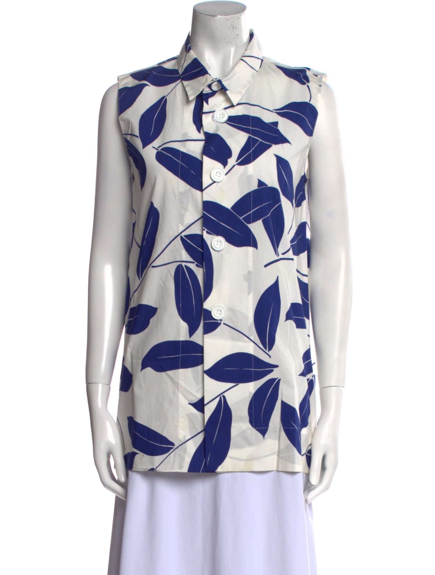 Marni Printed Sleeveless Button-Up Top