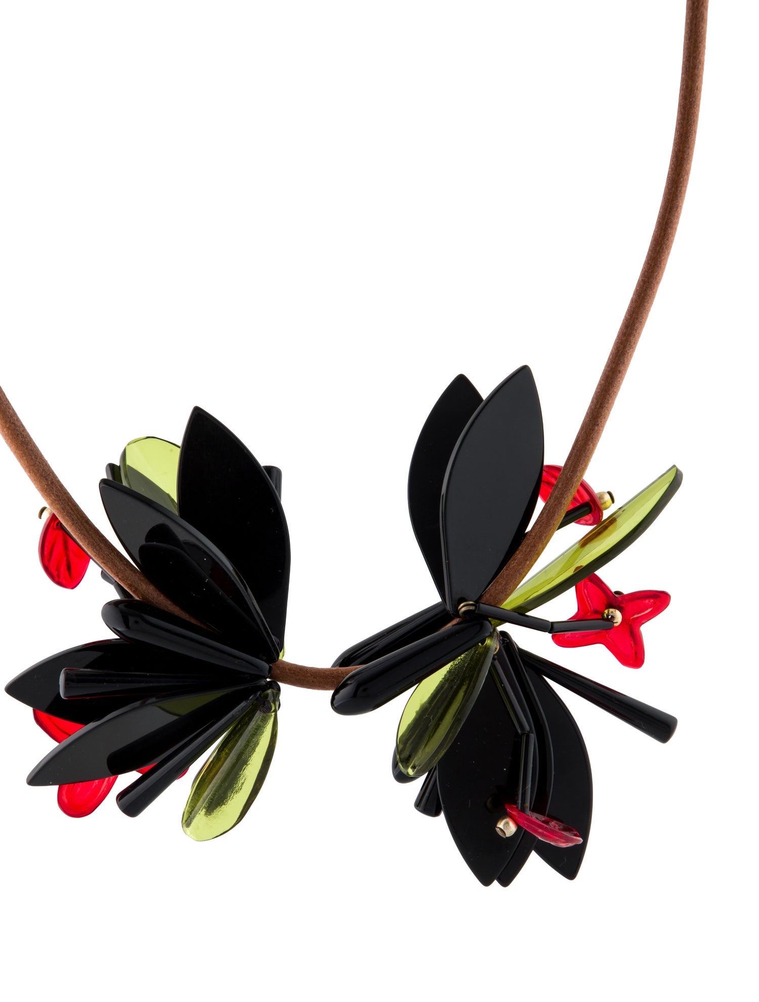 Marni Leather & Acrylic Floral Adjustable Pendant Necklace