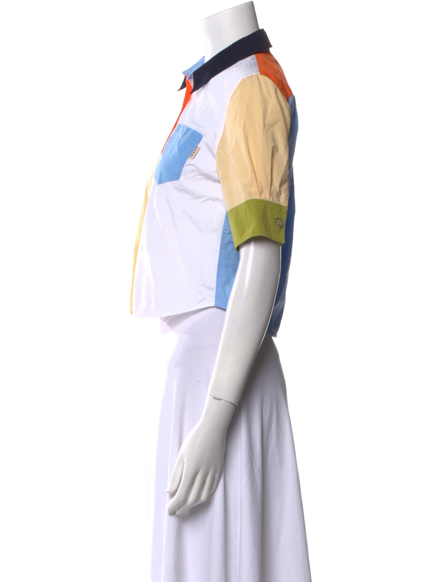 Marni Colorblock Pattern Short Sleeve Crop Top