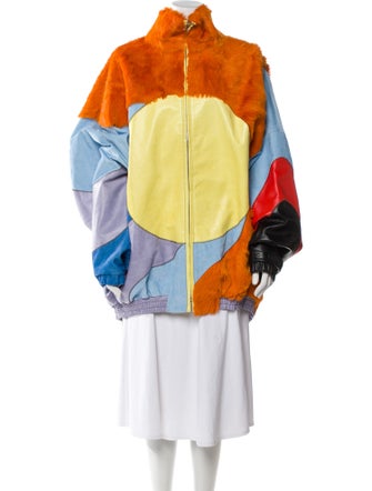 Marni Leather Colorblock Pattern Fur Coat