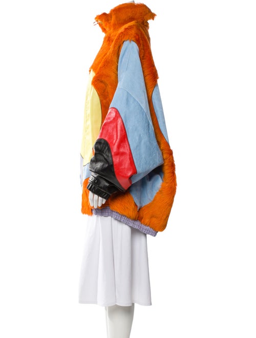 Marni Leather Colorblock Pattern Fur Coat