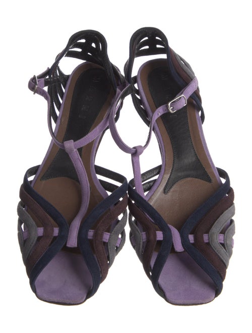 Marni Suede Colorblock Pattern T-Strap Sandals