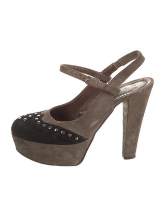 Marni Suede Colorblock Pattern Slingback Pumps