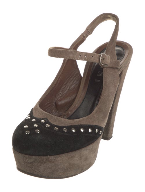 Marni Suede Colorblock Pattern Slingback Pumps