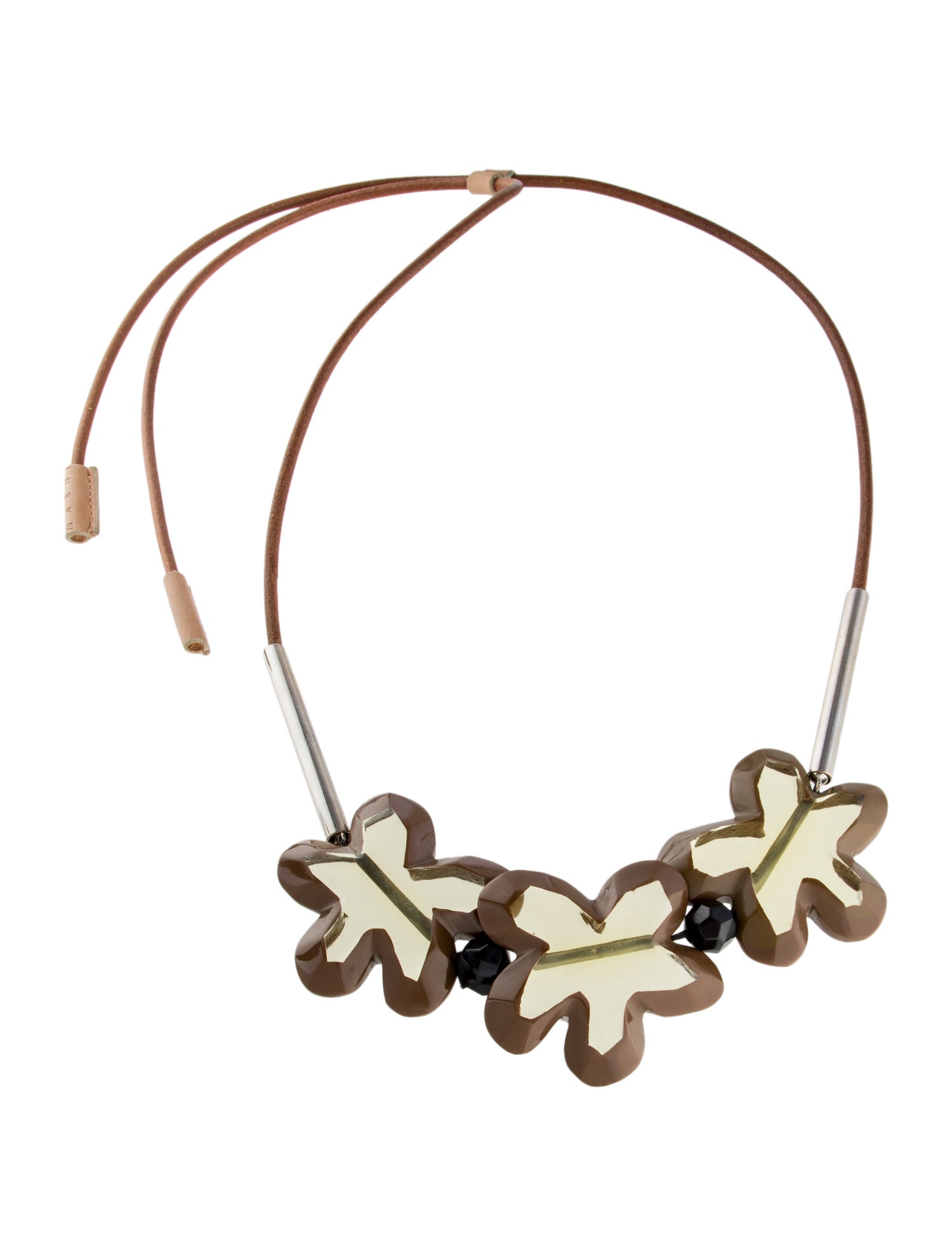 Marni Resin & Leather Flower Pendant Necklace